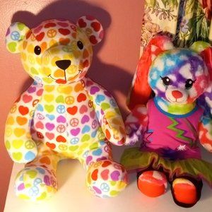 Melissa & Doug Plush 17" TEDDY BEAR and BUILD A BEAR FLOPPY EARS COLORFUL RABBIT